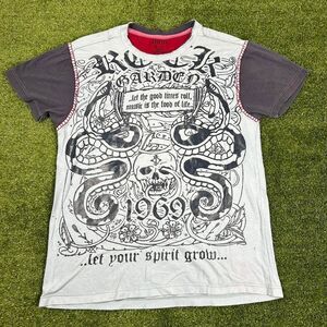 Affliction Men's Grey and White T-shirt